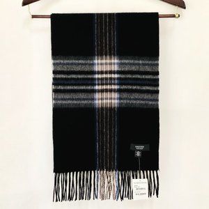 NWT NORDSTROM Men's Shop 100% Fine Wool Black Navy Tan Winter Scarf 72" x 12"